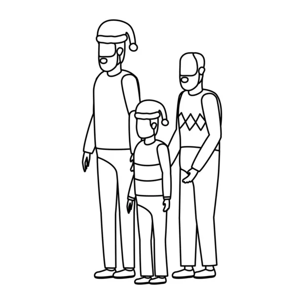 Carino nonno con giovane figlio e nipote utilizzando il cappello di Natale — Vettoriale Stock