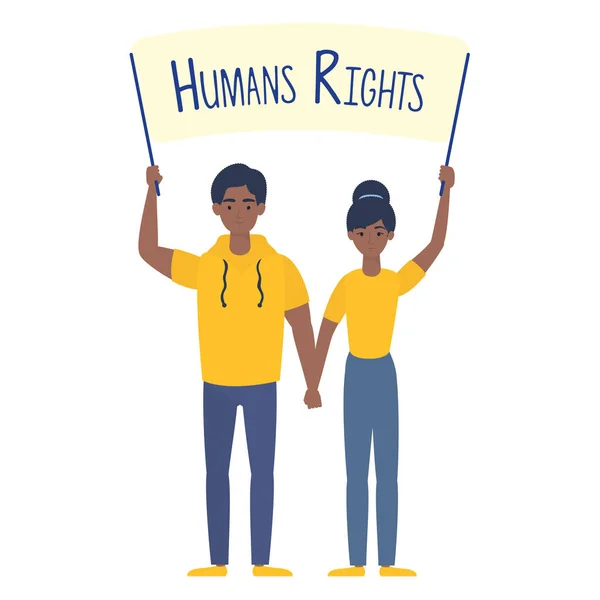 Joven pareja afro con etiqueta de derechos humanos — Vector de stock