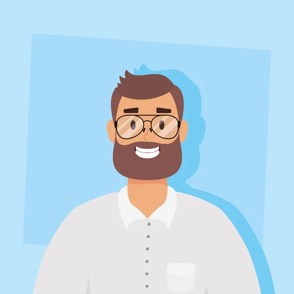 Joven con carácter avatar barba — Vector de stock