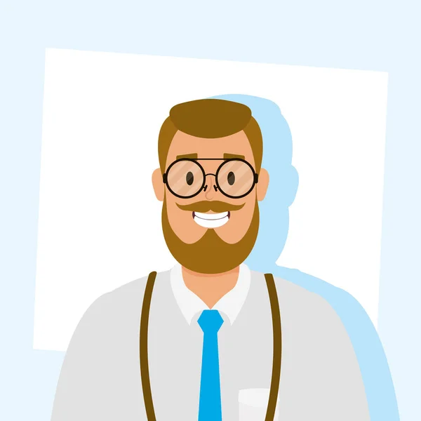 Élégant jeune homme avec barbe avatar caractère — Image vectorielle