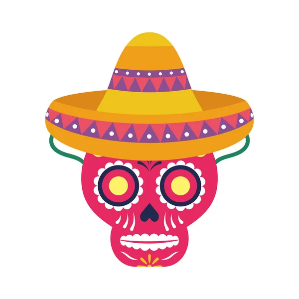 Cabeza del cráneo con sombrero mexicano tradicional — Vector de stock