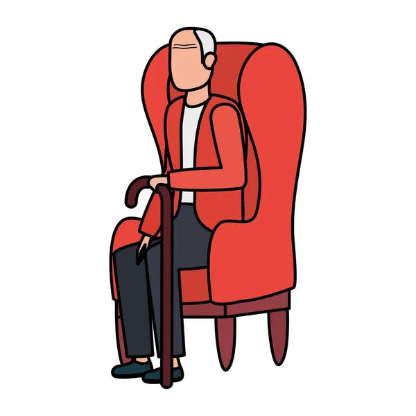 Słodkie dziadek siedzi w sofa charakter — Wektor stockowy