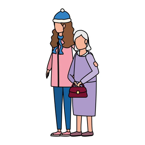 Schattig grootmoeder met dochter met behulp van kerst hoed — Stockvector