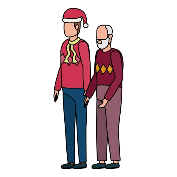可爱的祖父和年幼的儿子戴着圣诞礼帽 — 图库矢量图片
