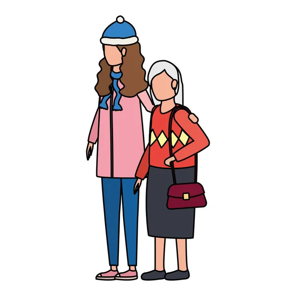 Mignon grand-mère avec fille en utilisant chapeau de Noël — Image vectorielle