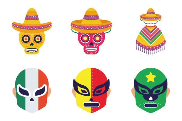 Paquete de iconos de conjunto mexicano — Vector de stock