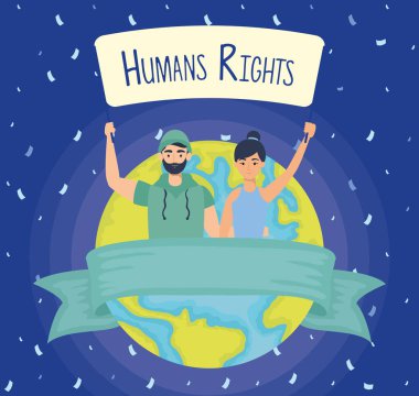 Genç aşıklar insan hakları etiketi ve dünya gezegenine sahip.