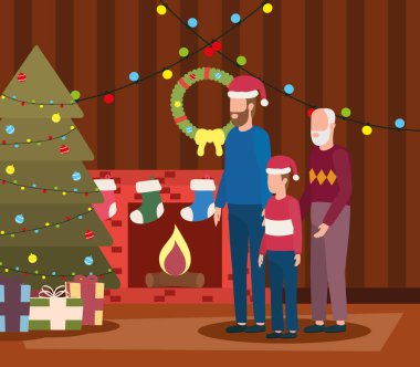 Dedem oğlu ve torunu noel odasında dekore edildi.