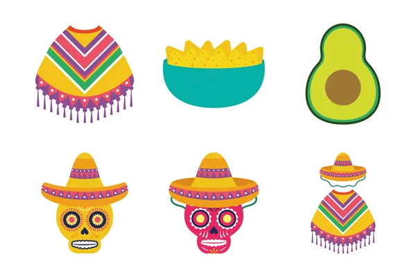 Paquet d'icônes ensemble mexicain — Image vectorielle