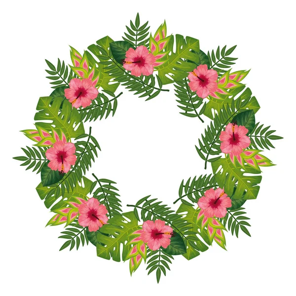 Cadre circulaire de fleurs avec des feuilles icône isolée — Image vectorielle
