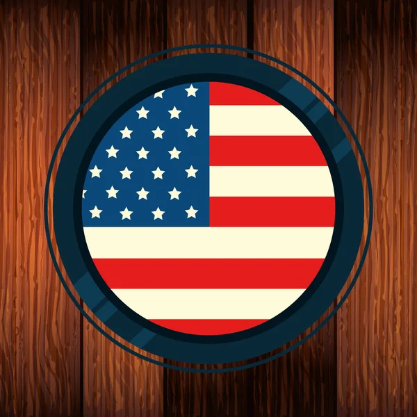 Bandera de los estados unidos en marco circular con fondo de madera — Archivo Imágenes Vectoriales