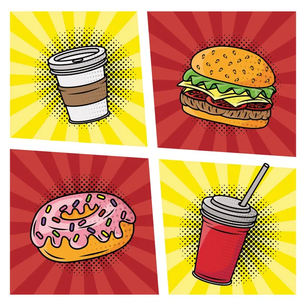 Fast food delizioso stile pop art — Vettoriale Stock