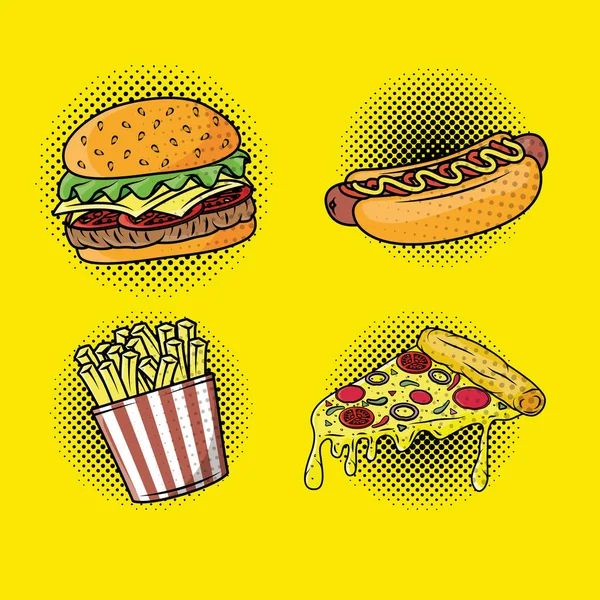 Delicious fast food pop art style — Stock Vector