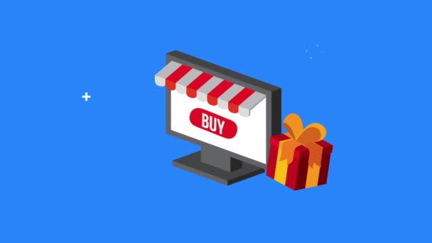 Technologia handlu elektronicznego z pudełkiem prezentów — Wideo stockowe