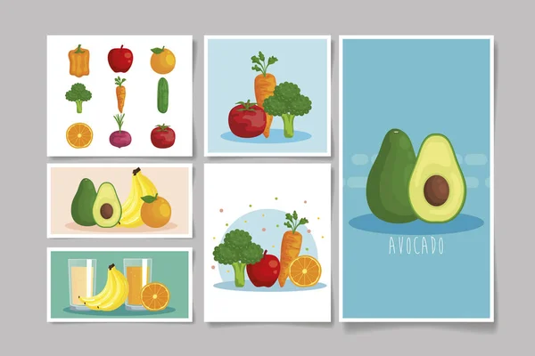 Faisceau de fruits et légumes sains — Image vectorielle
