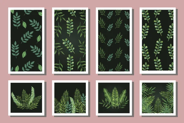 Haz de patrones con hojas tropicales — Vector de stock