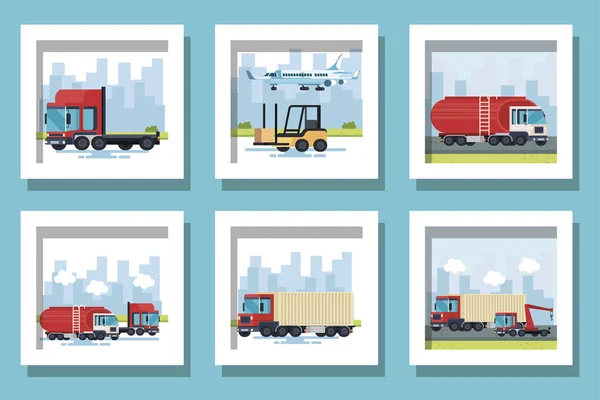 Bundel van transportvoertuigen voor goederenleveringen — Stockvector