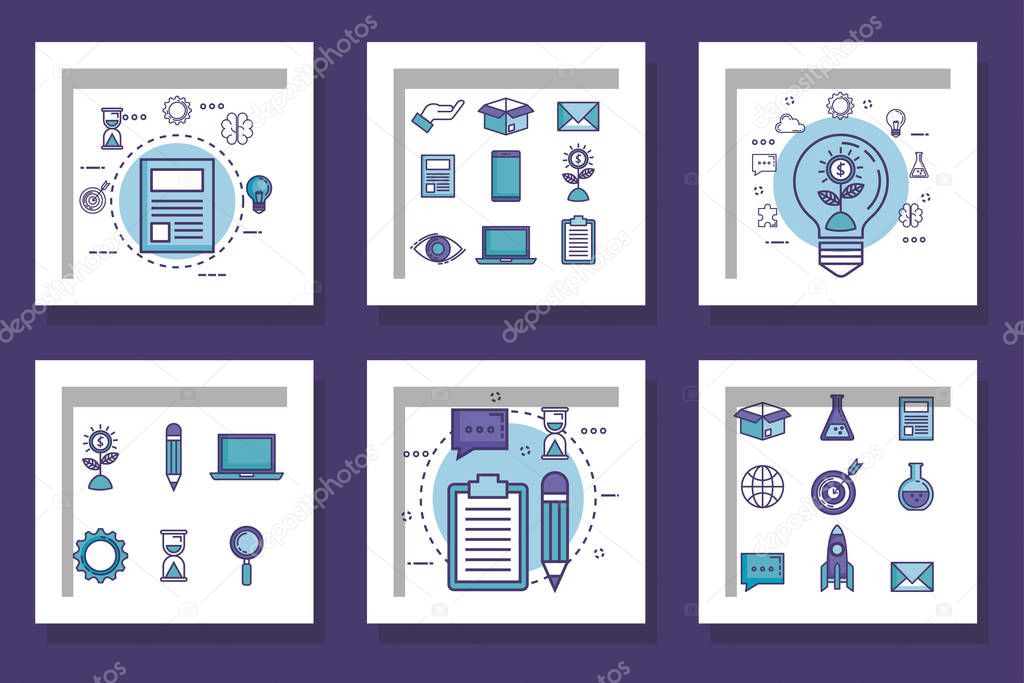 bundle with designs of teamwork and icons