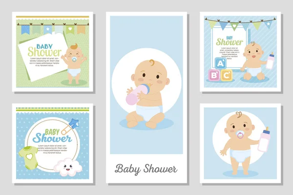 Set ontwerpen van baby shower voor jongen — Stockvector