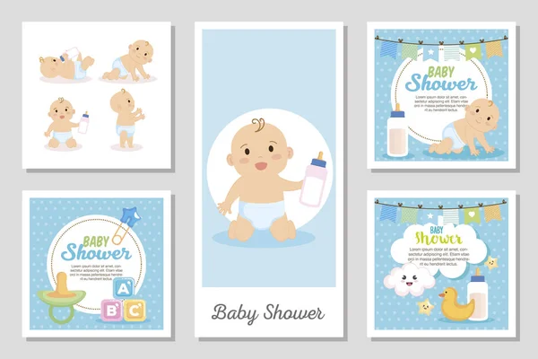 Set ontwerpen van baby shower voor jongen — Stockvector