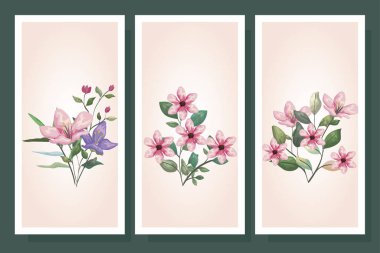 Yaprakları ve dalları olan sevimli çiçekler.