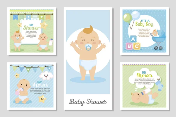 Set ontwerpen van baby shower voor jongen — Stockvector