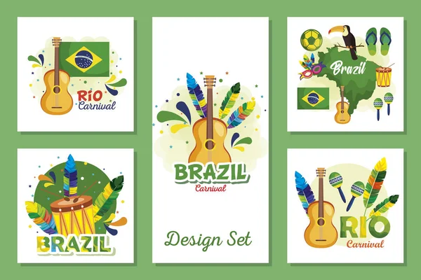 Set designs of brazil carnival with icons — Stock Vector