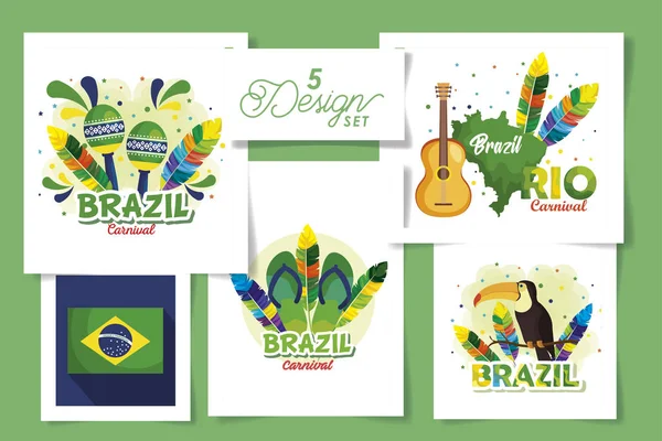 Set five designs of brazil carnival with icons — Stock Vector