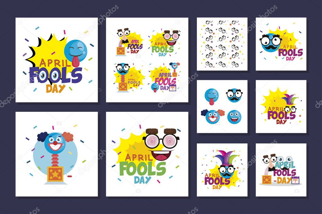 bundle of april fools day with icons decoration