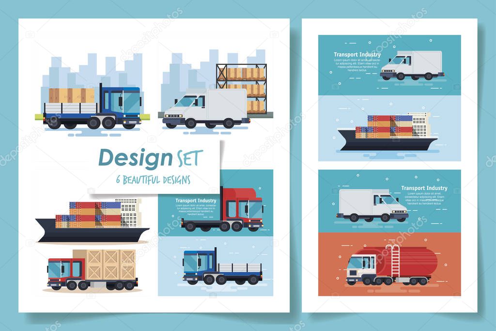 set six designs of transportation industrial