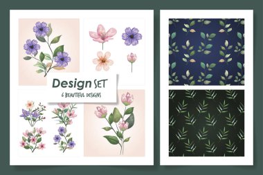 Çiçek ve yapraklarla desenlerin altı dizaynını ayarla