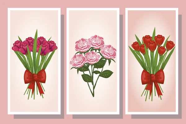 Paquete de flores de ramo y decoración — Vector de stock