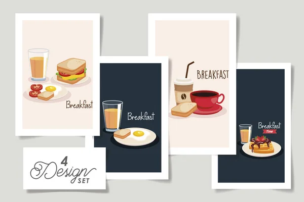 Establecer cuatro diseños de menú de desayuno — Vector de stock