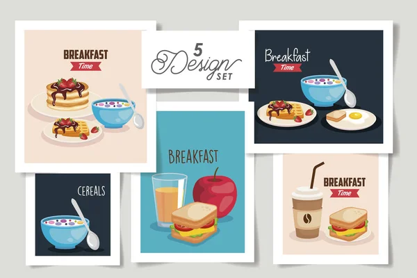 Définir cinq modèles de menu de petit déjeuner — Image vectorielle