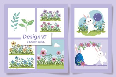 Çiçekli Paskalya tavşanlarının altı tasarımını ayarla