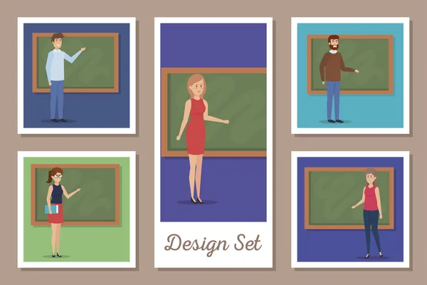Дизайнерский набор учителей с доской — стоковый вектор