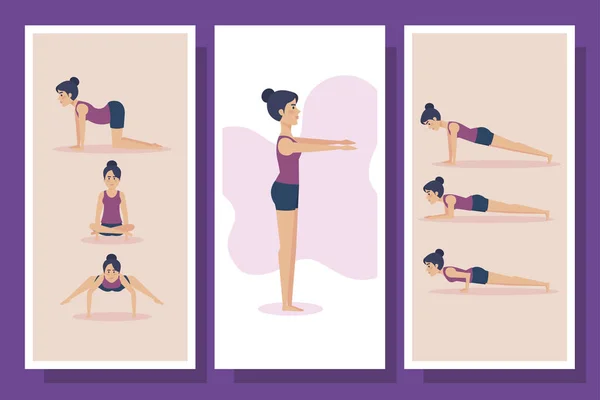 Haz de mujeres practicando yoga — Archivo Imágenes Vectoriales