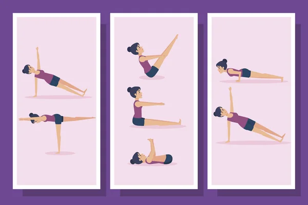 Bunt av kvinnor som utövar yoga — Stock vektor