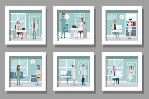 Fascio di persone mediche sul posto di lavoro — Vettoriale Stock