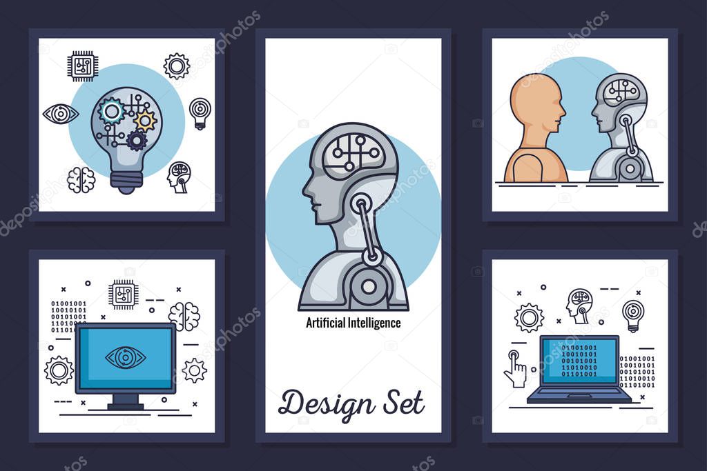 bundle of designs intelligence artificial and set icons