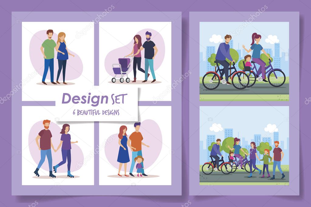 six designs of members family scenes