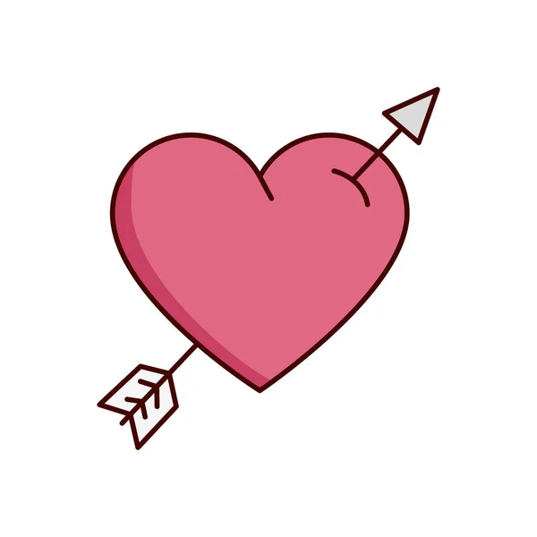 Valentines day heart with arrow isolated icon — Stock Vector