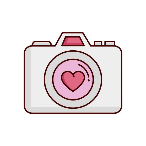 Macchina fotografica di giorno di valentines con icona isolata cuore — Vettoriale Stock