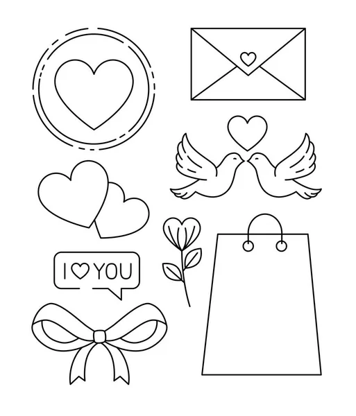 Set icons of valentines day with decoration — Stock Vector