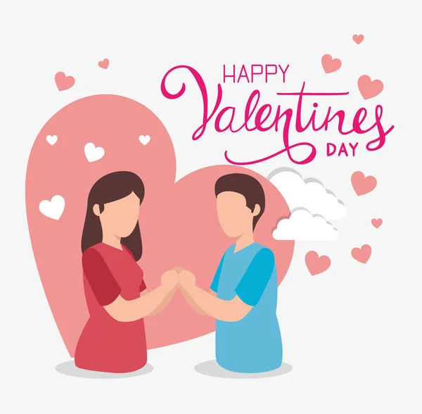 Happy valentines day with couple and hearts — Stock Vector