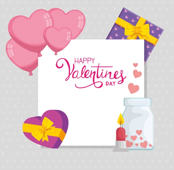 Feliz día de San Valentín con decoración de conjunto — Vector de stock