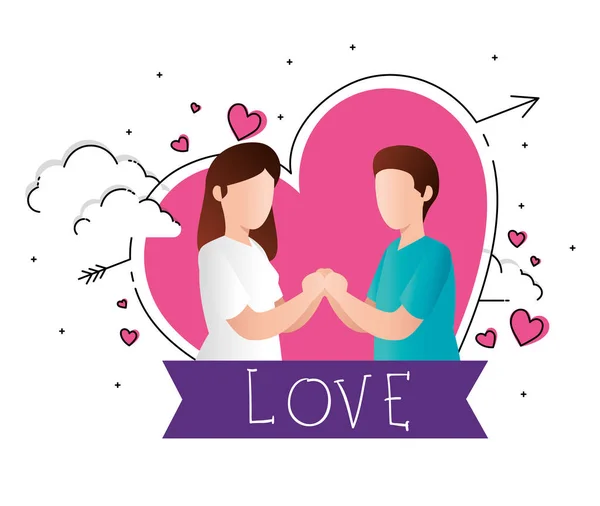 Happy valentines day with couple and hearts — Stock Vector