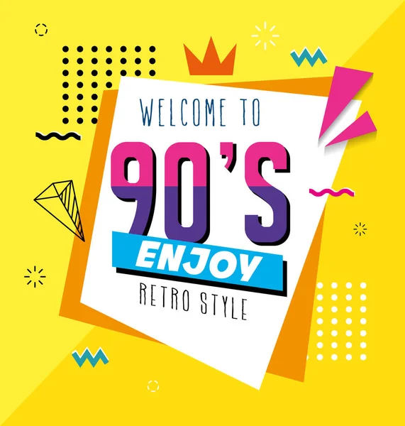 Posztert üdvözlő 90-es évek élvezze retro stílusú pop art — Stock Vector