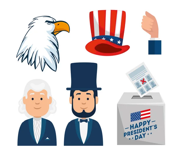 Ensemble d'icônes heureux jour des présidents — Image vectorielle