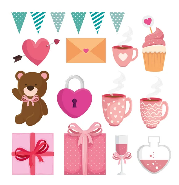 Set di decorazioni per felice giorno di San Valentino — Vettoriale Stock